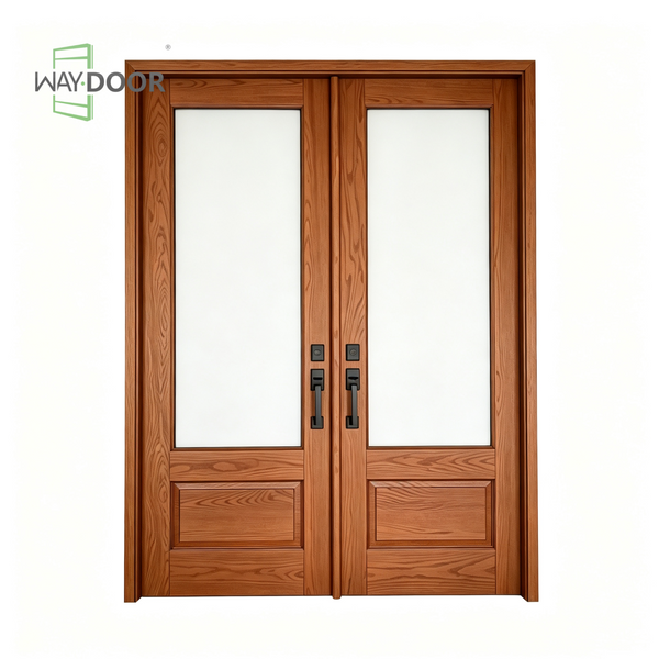 Solid Wood Clear Glass Double Hinged Entry Door