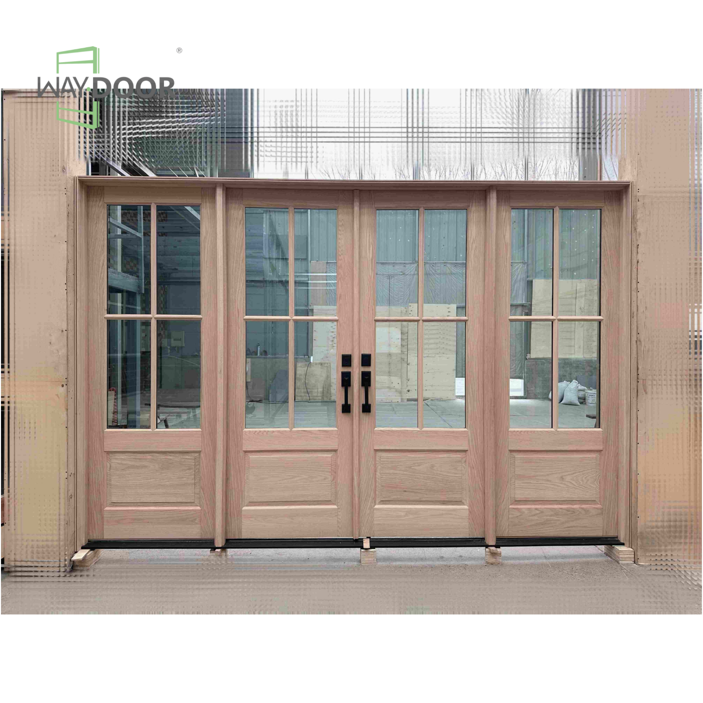 Solid Wood Clear Glass Hinged Exterior Double Door with Sidelites