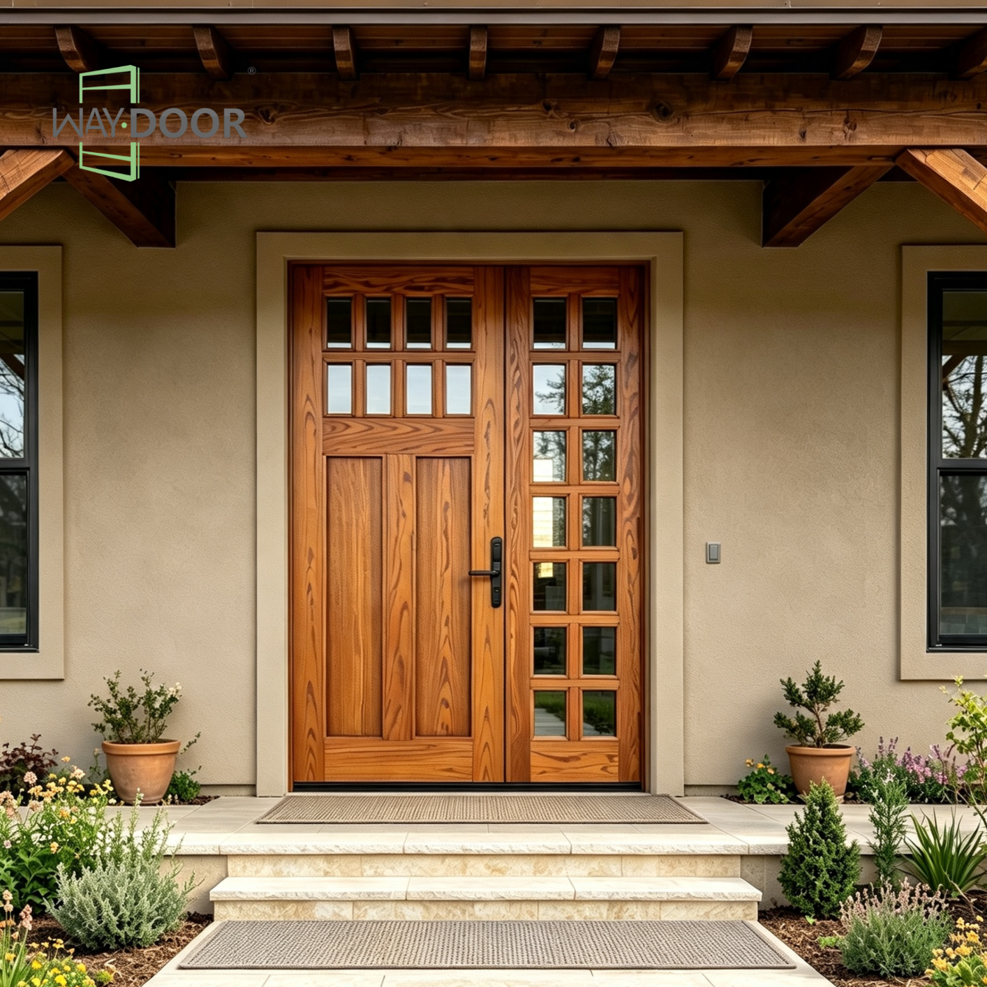 Solid Wood Craftsman Entry Door with Glass Sidelight