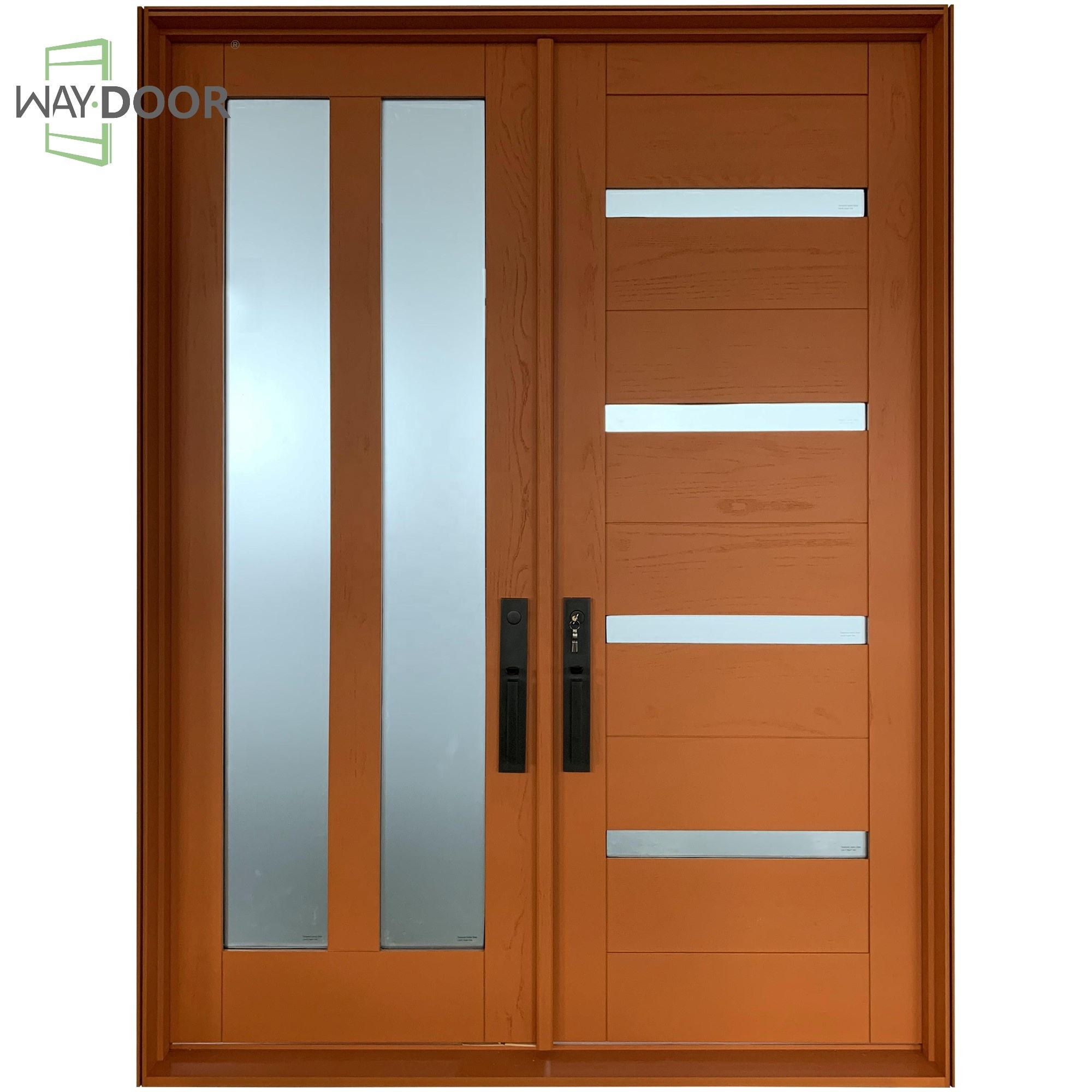 Custom Solid Wood Double Door with Glass Panels – Exterior Entry