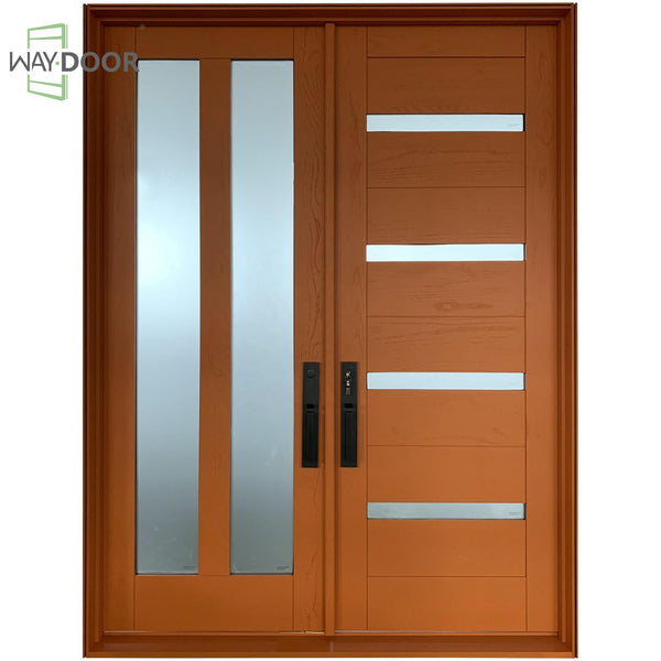 Custom Solid Wood Double Door with Glass Panels – Exterior Entry