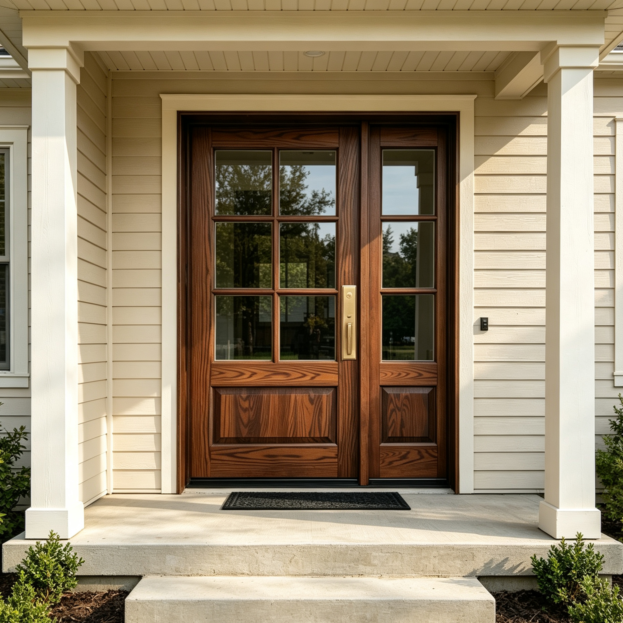 Solid Wood Double Entry Door with Multi-Panel Glass