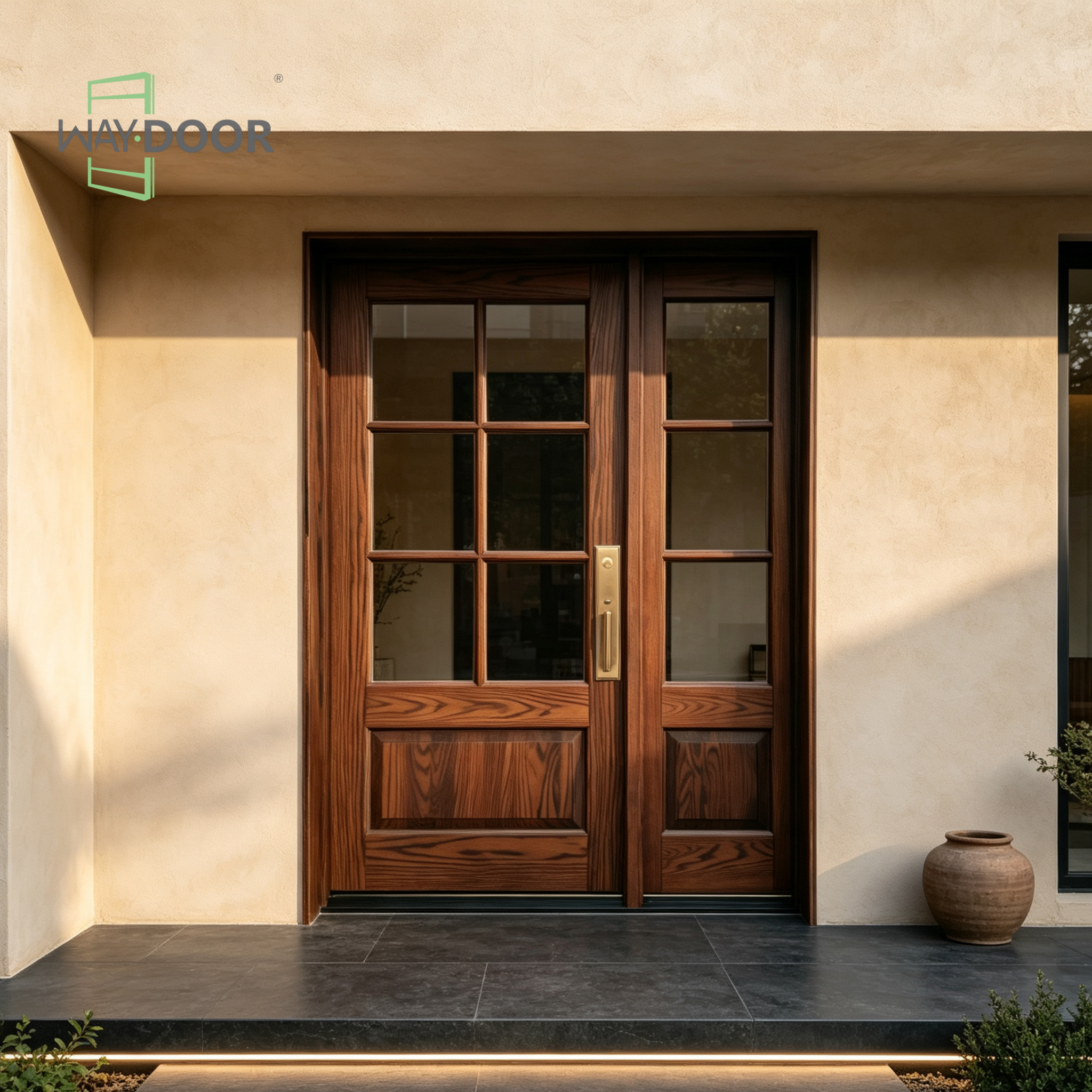 Solid Wood Double Entry Door with Multi-Panel Glass