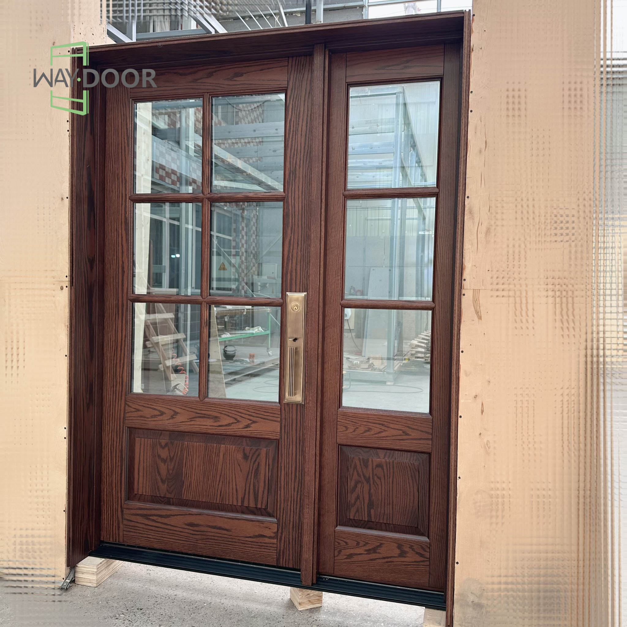 Solid Wood Double Entry Door with Multi-Panel Glass