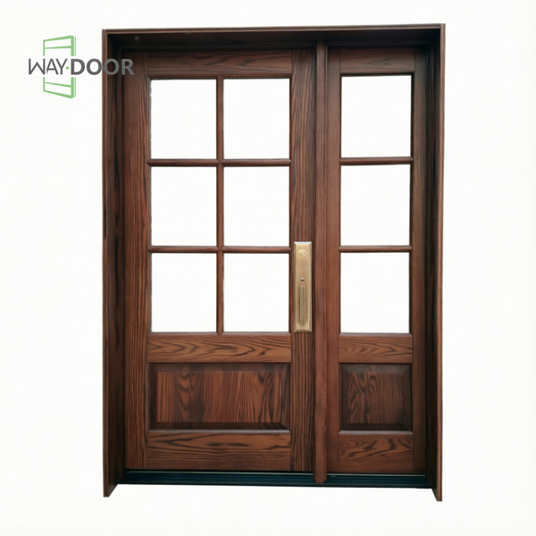 Solid Wood Double Entry Door with Multi-Panel Glass