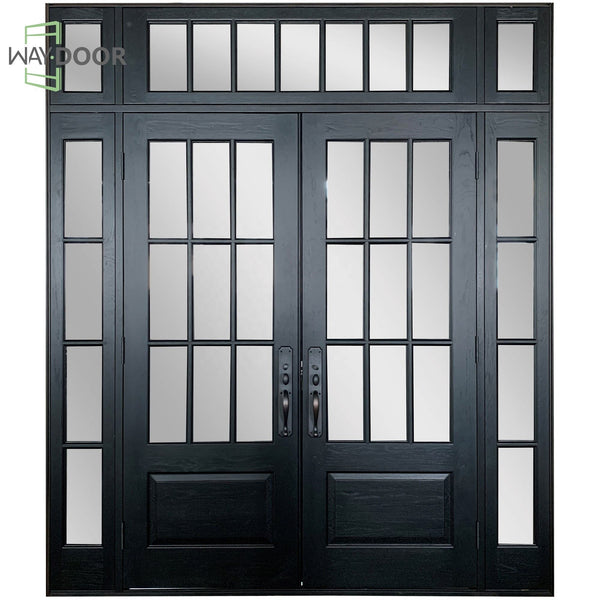 Solid Wood Double Entry Door with Sidelights & Transom