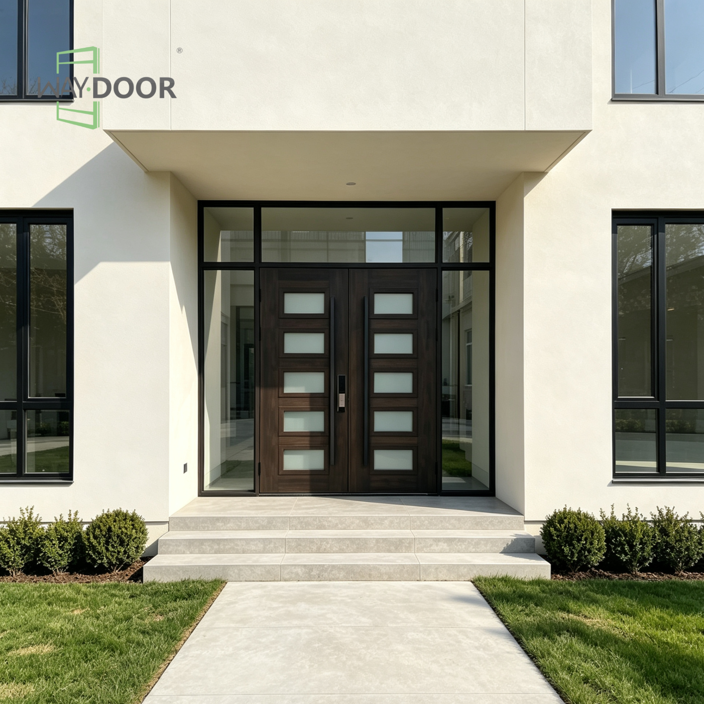 Solid Wood Double Entry Door with Sidelites & Transom