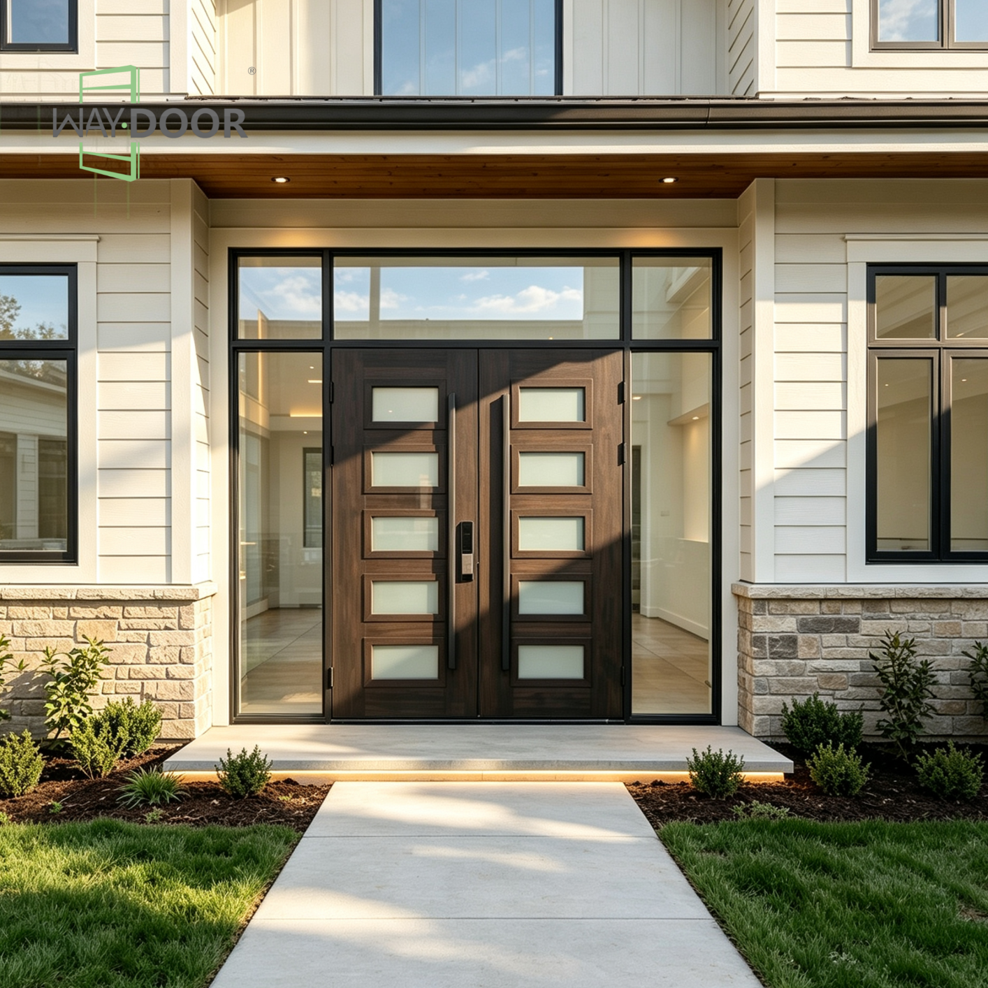 Solid Wood Double Entry Door with Sidelites & Transom
