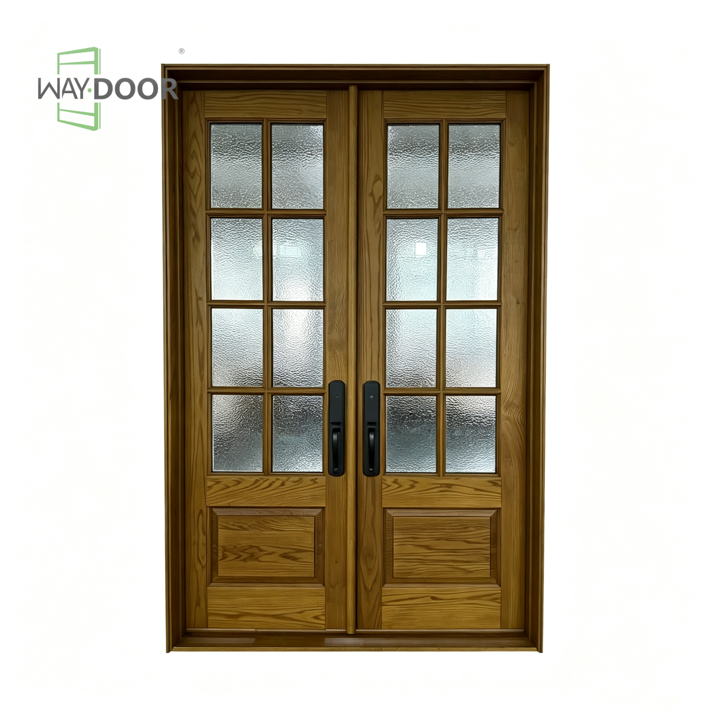 Solid Wood Double Entry Door with Textured Privacy Glass