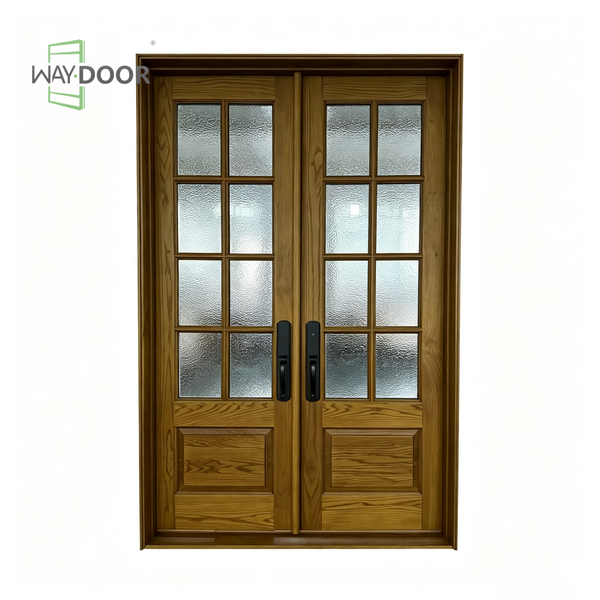 Solid Wood Double Entry Door with Textured Privacy Glass