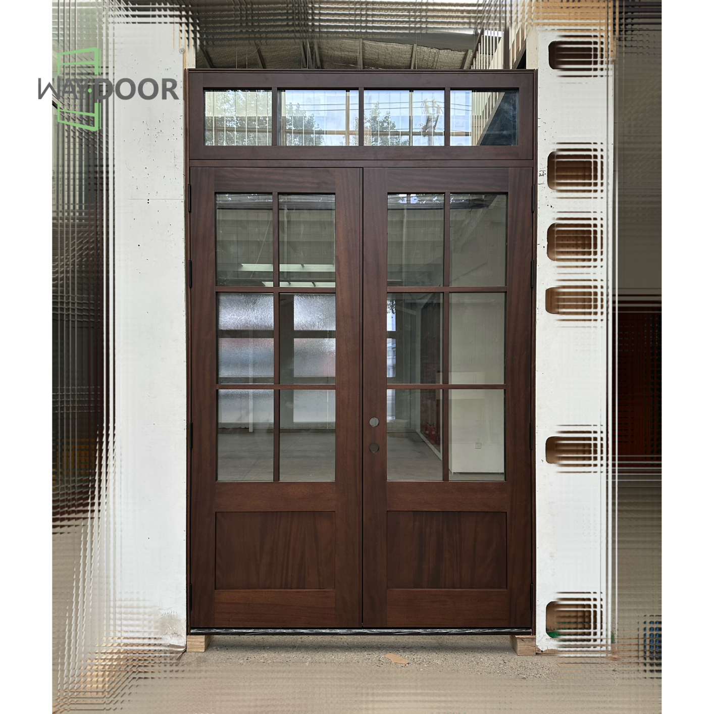 Solid Wood Double Hinged Entry Door with Transom