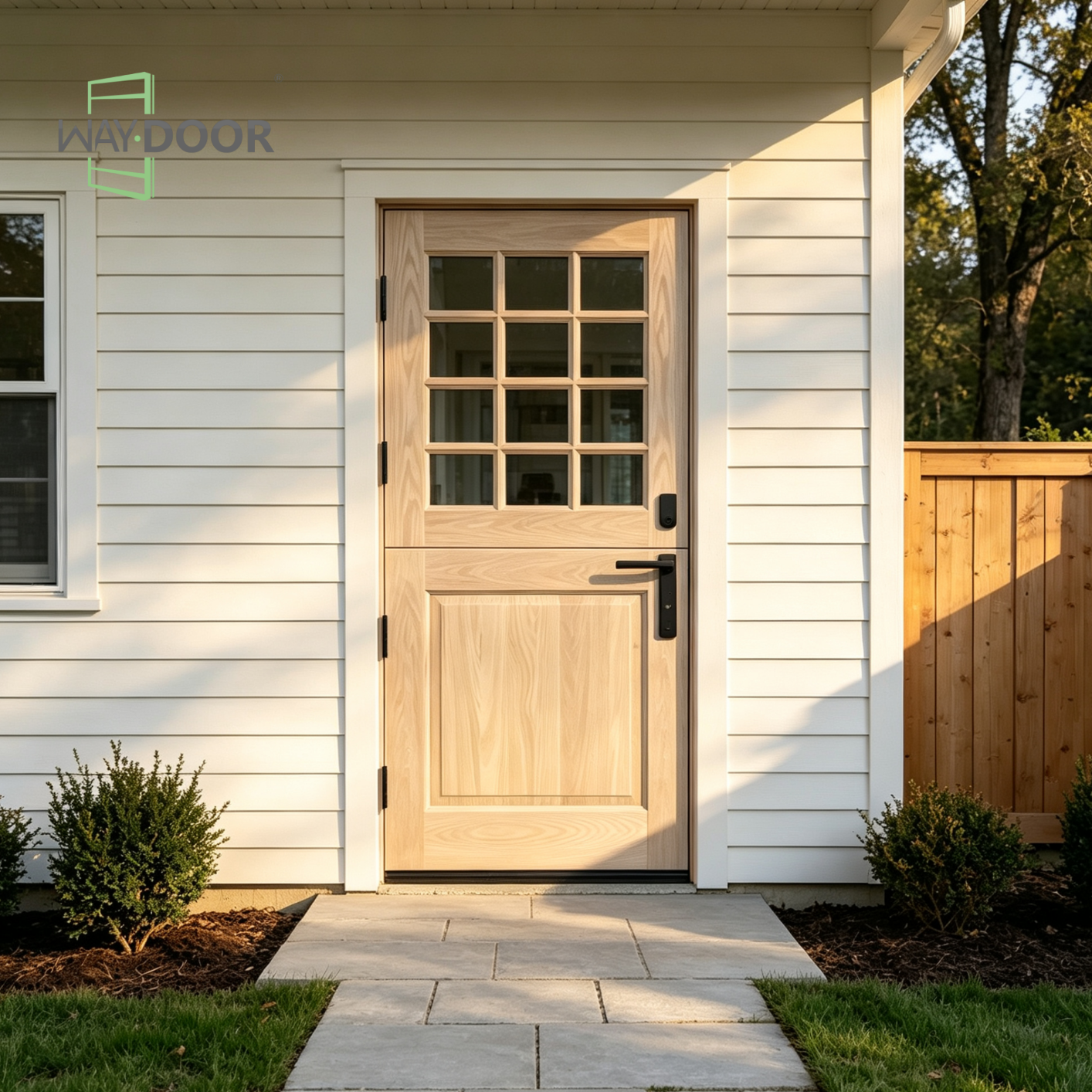 Solid Wood Dutch Door with 12‑Light Clear Glass Grilles