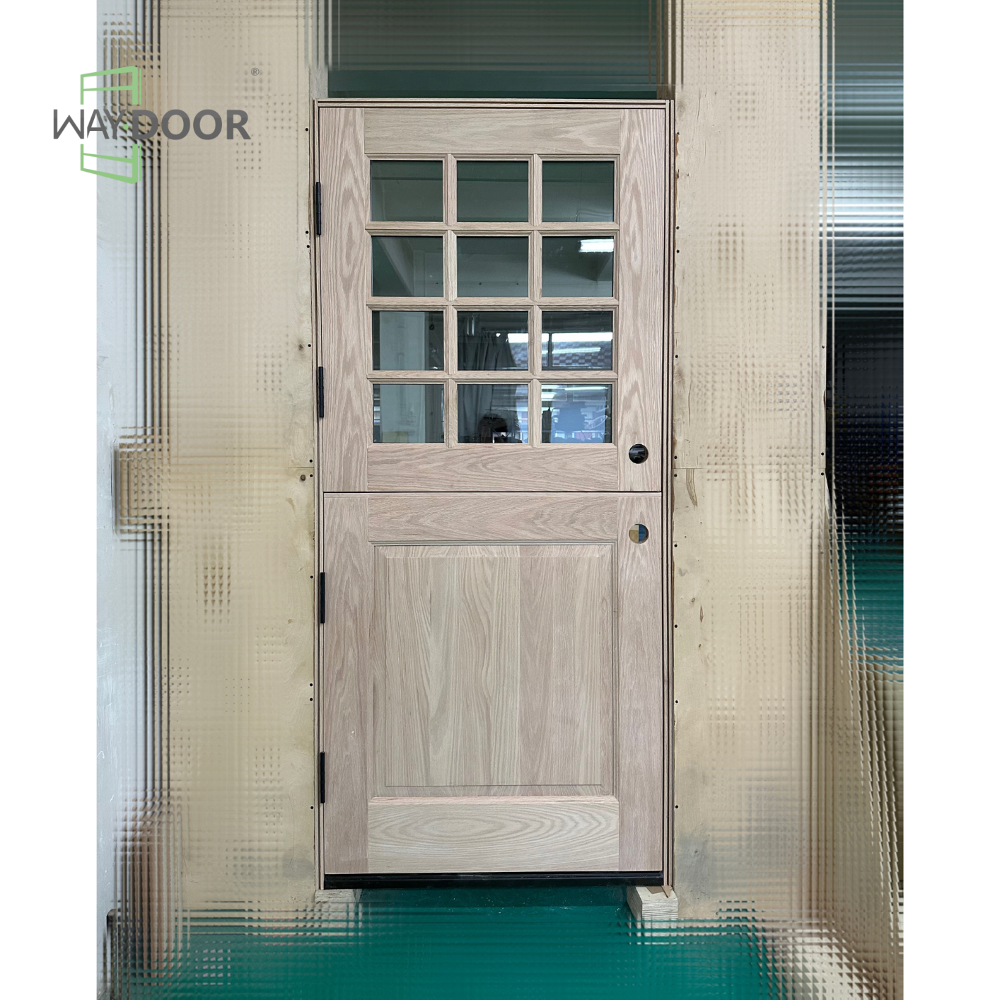 Solid Wood Dutch Door with 12‑Light Clear Glass Grilles