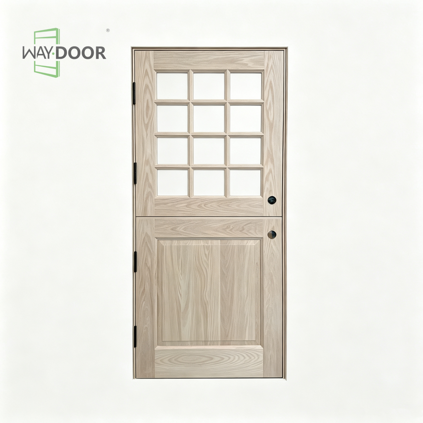 Solid Wood Dutch Door with 12‑Light Clear Glass Grilles