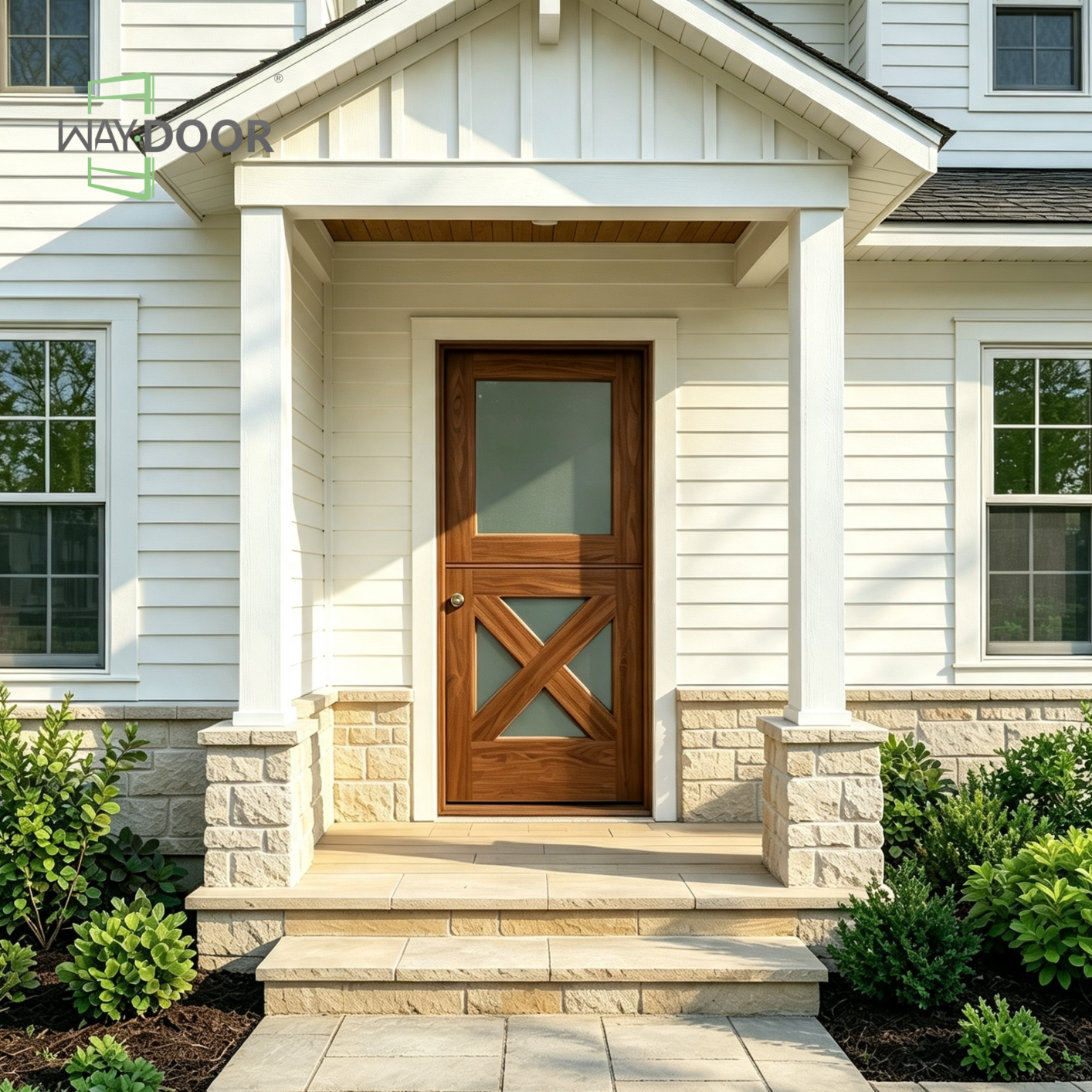 Solid Wood Dutch Entry Door with X-Brace Frosted Glass