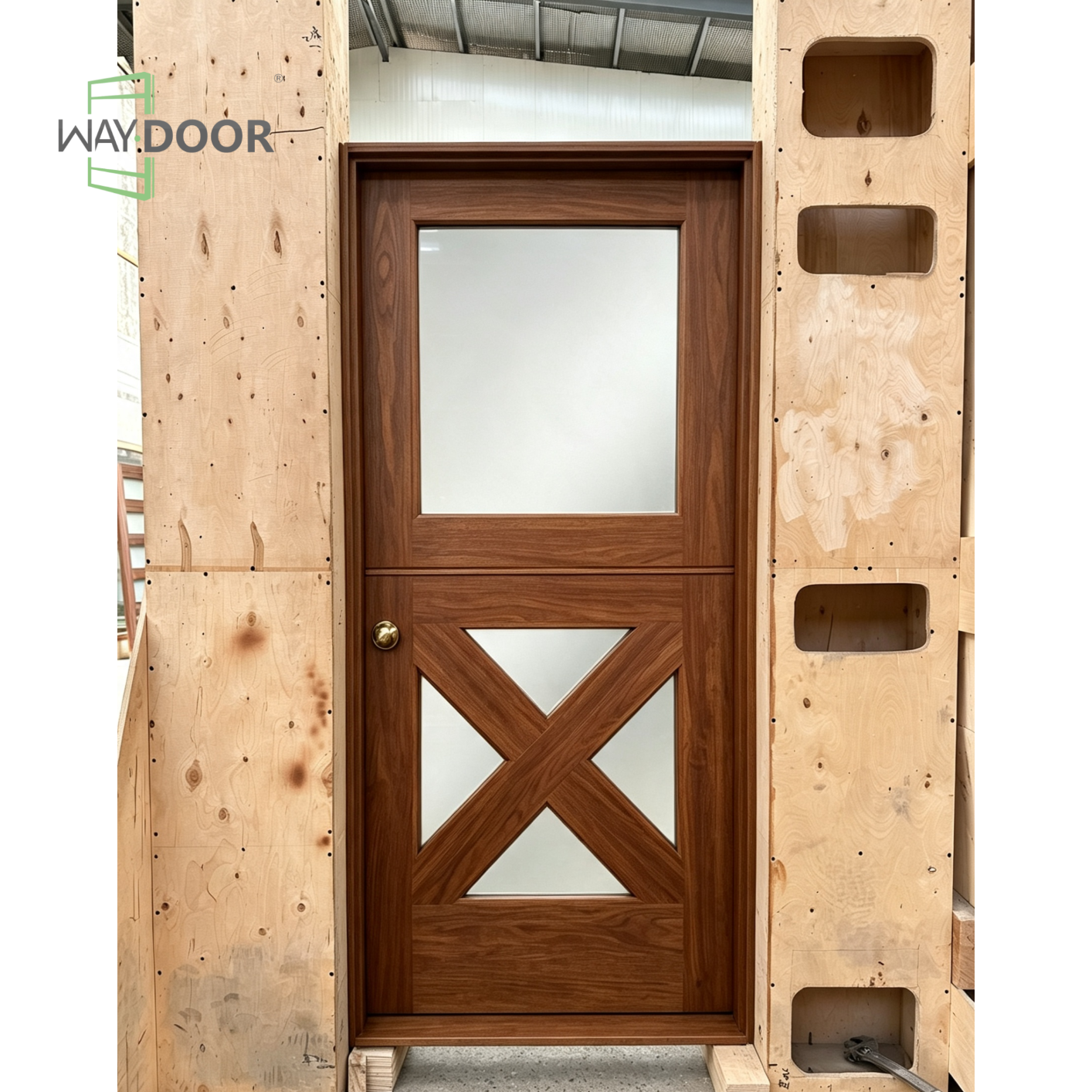 Solid Wood Dutch Entry Door with X-Brace Frosted Glass