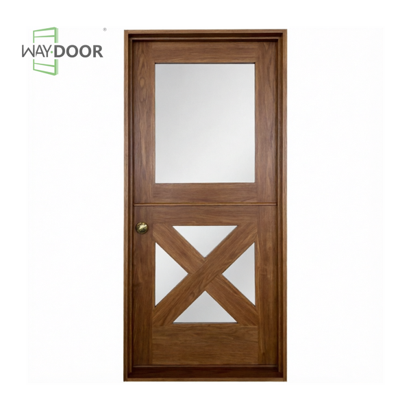 Solid Wood Dutch Entry Door with X-Brace Frosted Glass