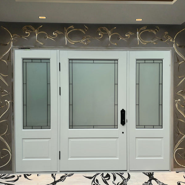 Modern Solid Wood Entry Door with 2 Sidelights