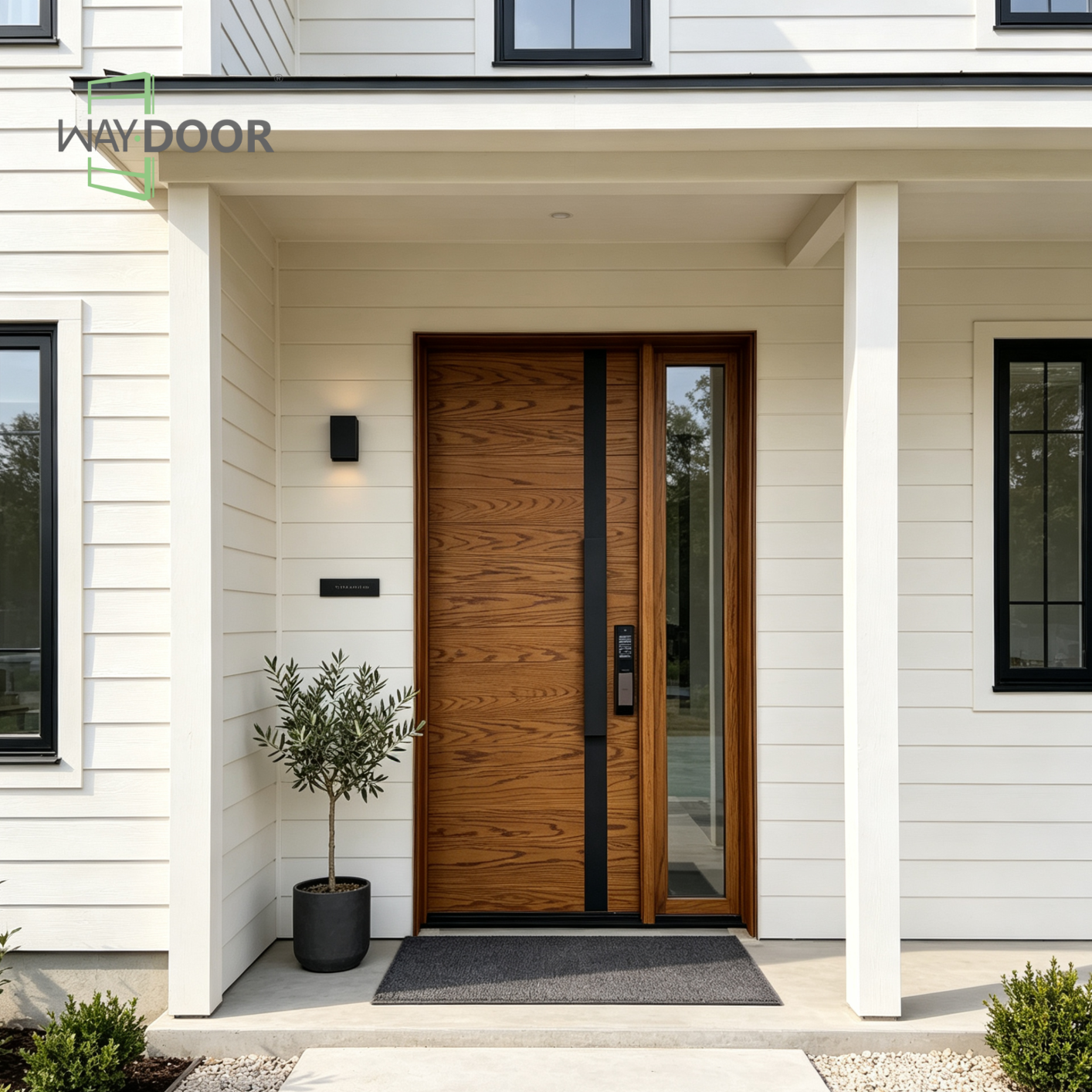 Solid Wood Entry Door with Clear Glass Sidelight