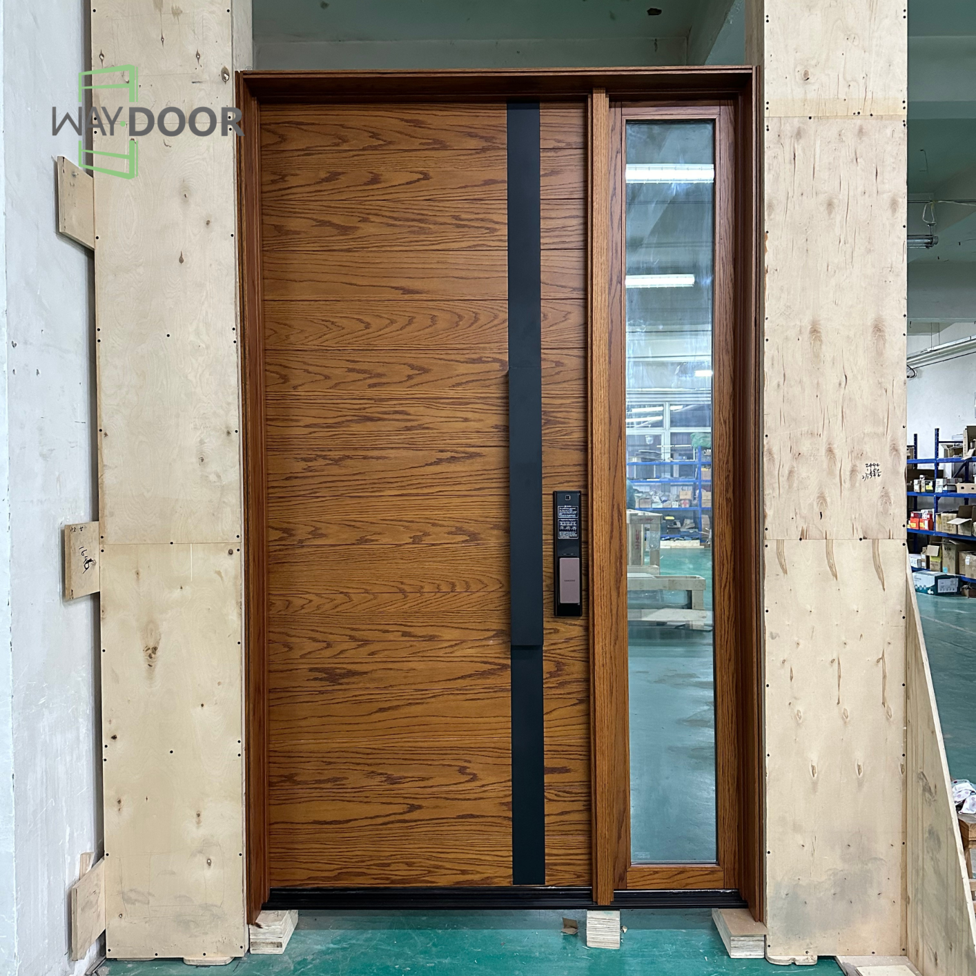 Solid Wood Entry Door with Clear Glass Sidelight