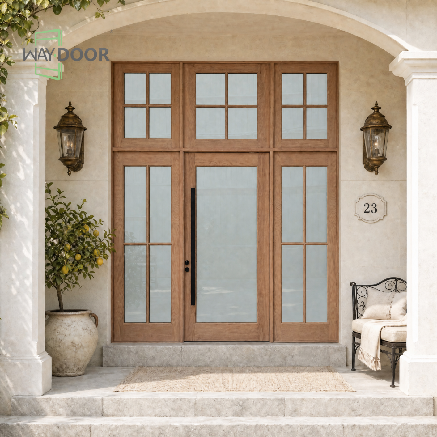 Solid Wood Entry Door with Sidelites and Transom Window