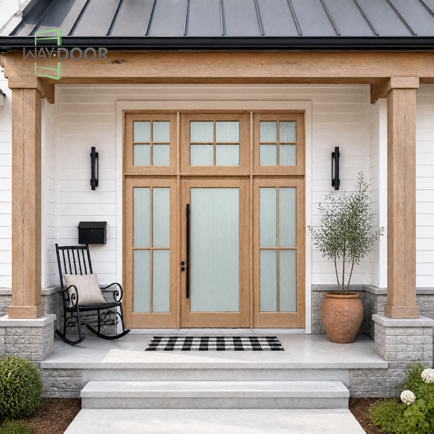 Solid Wood Entry Door with Sidelites and Transom Window