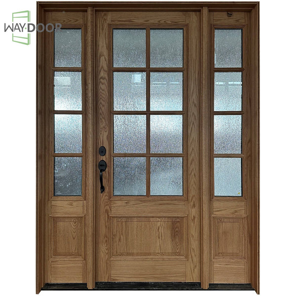 Modern Red Oak Front Door with Glass & Sidelights