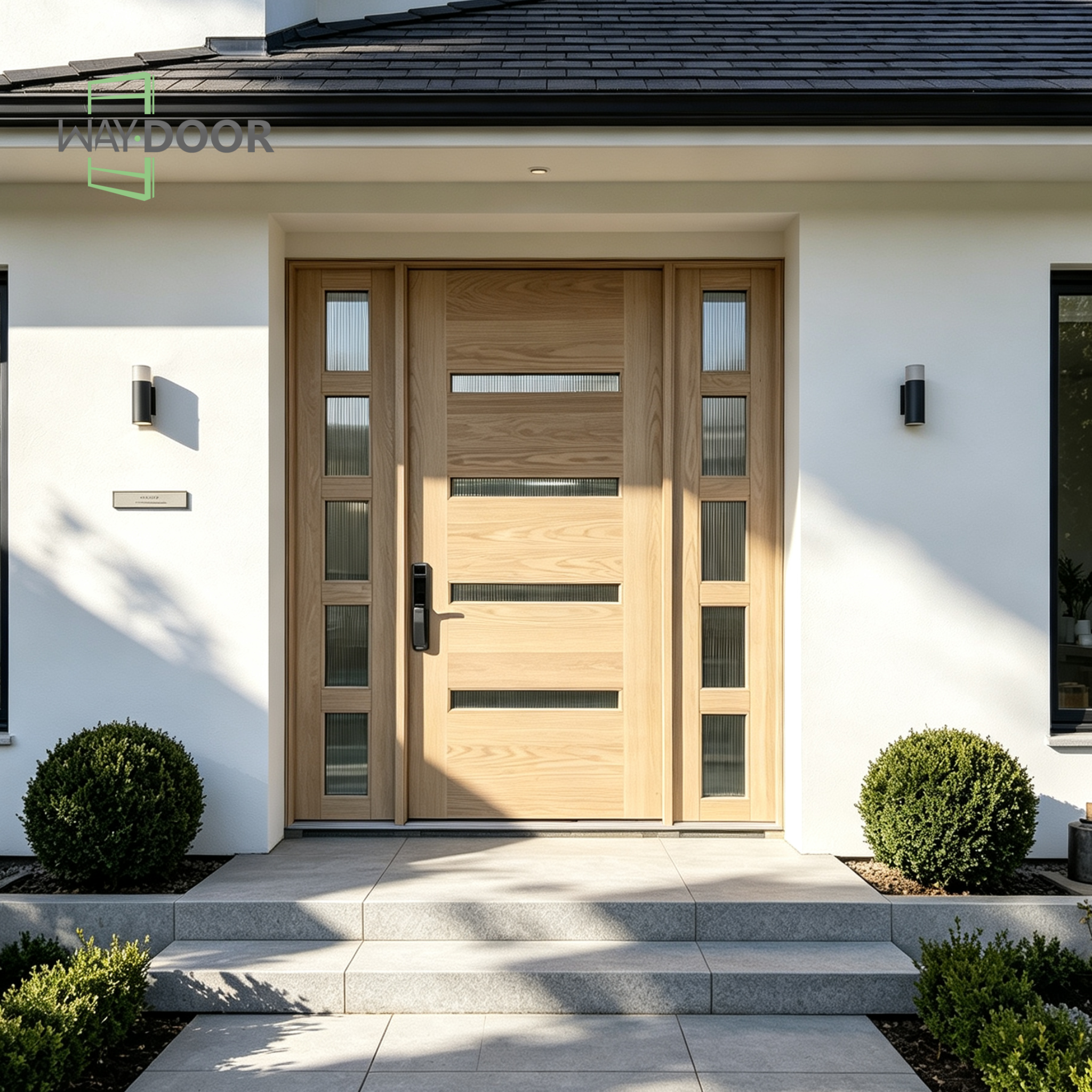 Solid Wood Flush Entry Door with 2 Sidelites