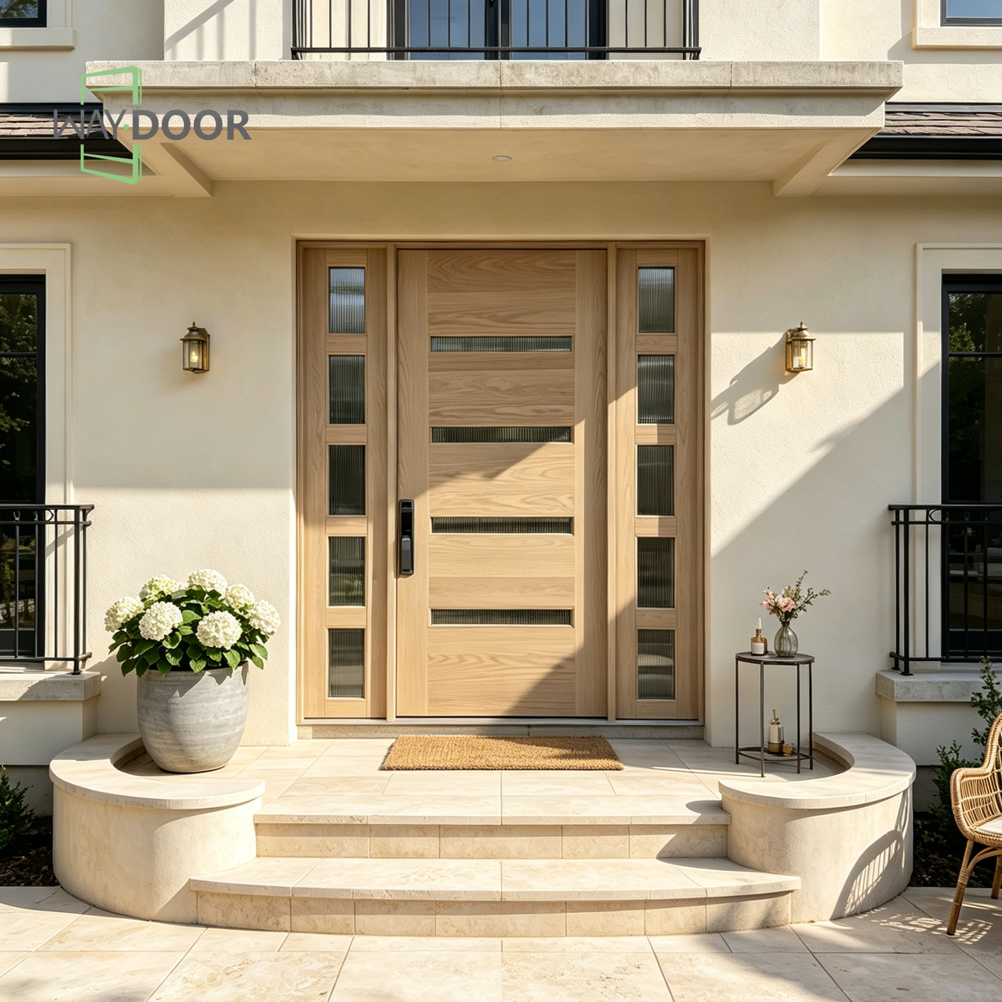 Solid Wood Flush Entry Door with 2 Sidelites