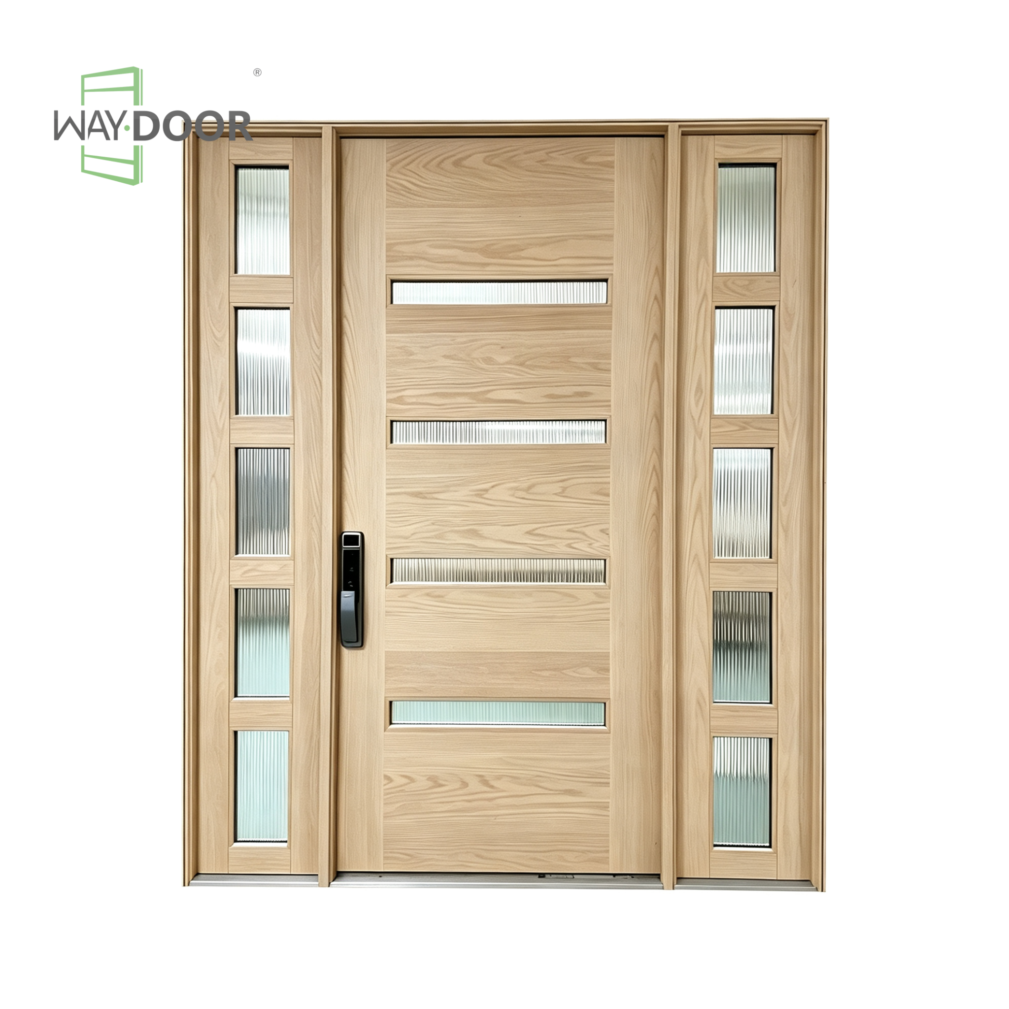 Solid Wood Flush Entry Door with 2 Sidelites
