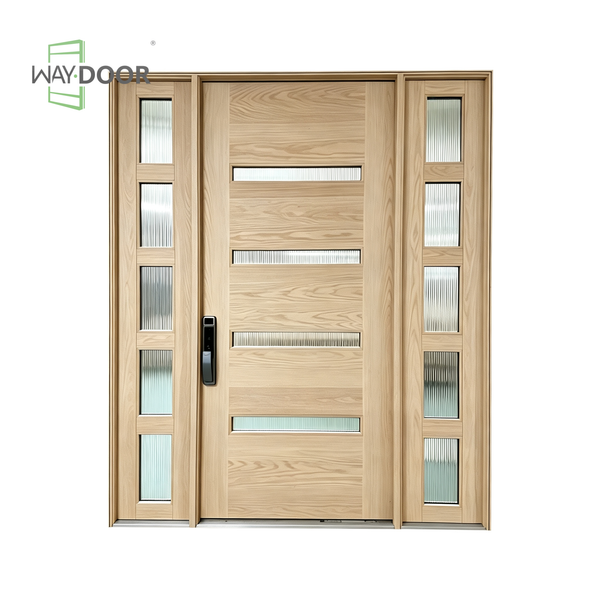 Solid Wood Flush Entry Door with 2 Sidelites