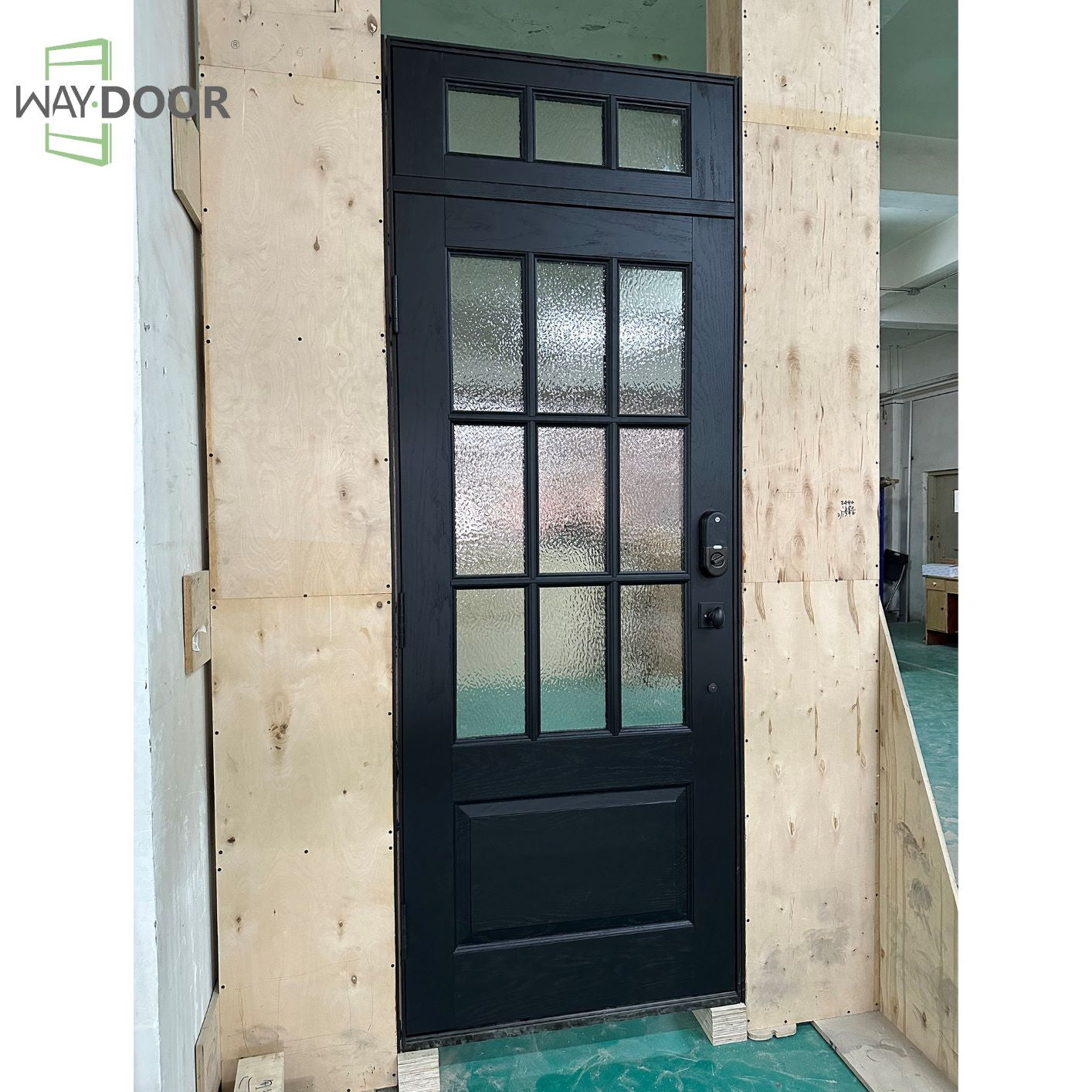 Solid Wood Grid‑Glass Exterior Entry Door with Transom