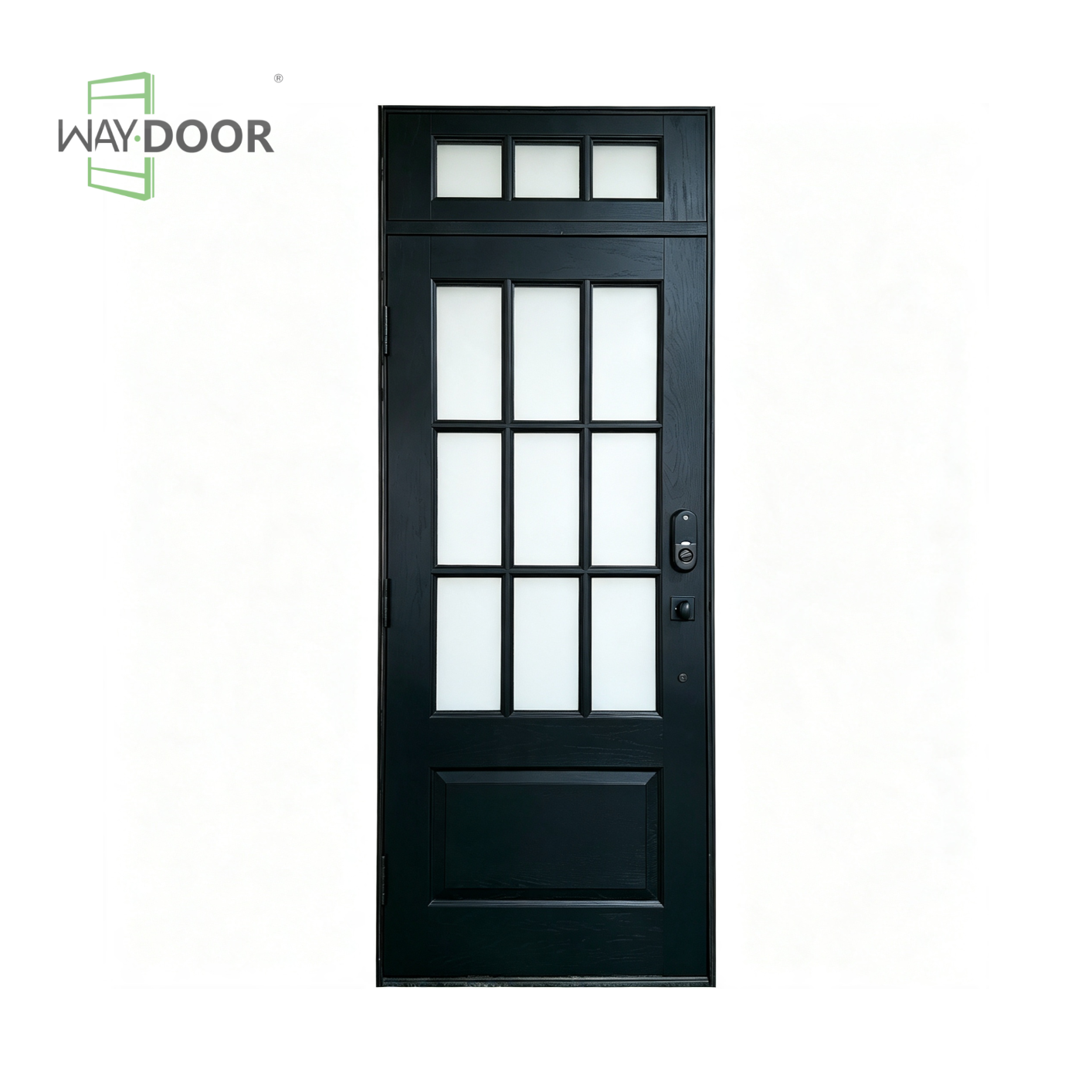 Solid Wood Grid‑Glass Exterior Entry Door with Transom