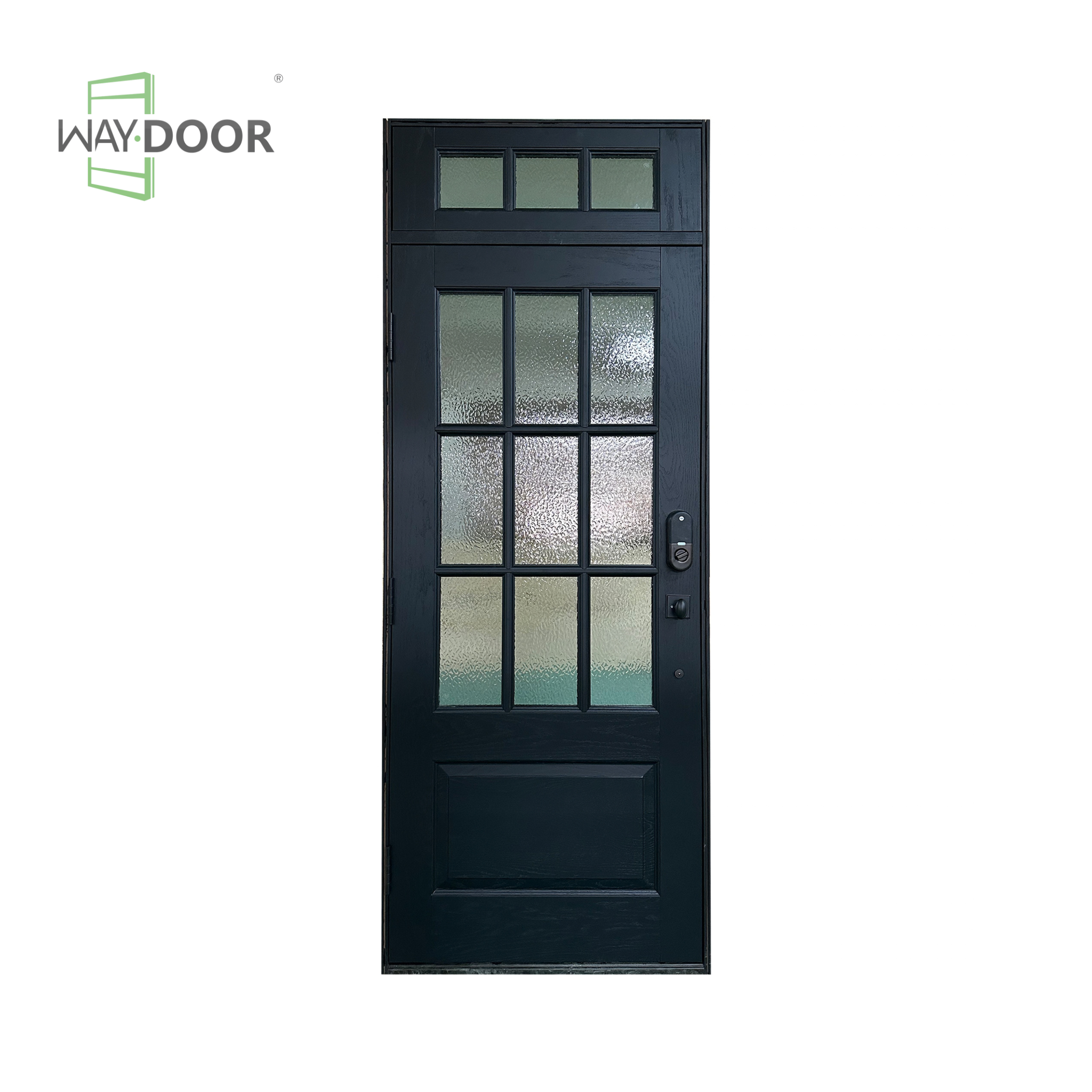 Solid Wood Grid‑Glass Exterior Entry Door with Transom