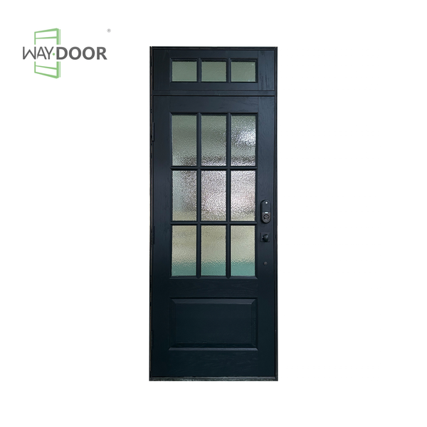 Solid Wood Grid‑Glass Exterior Entry Door with Transom