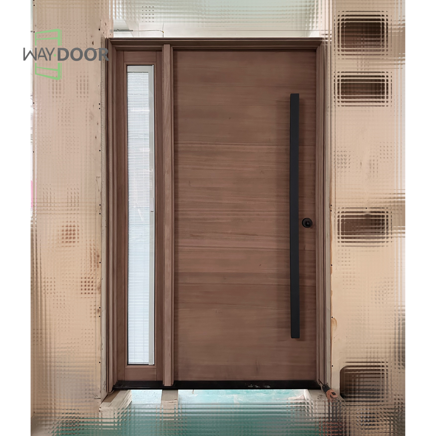 Solid Wood Hinged Entry Door with Clear Glass Sidelight