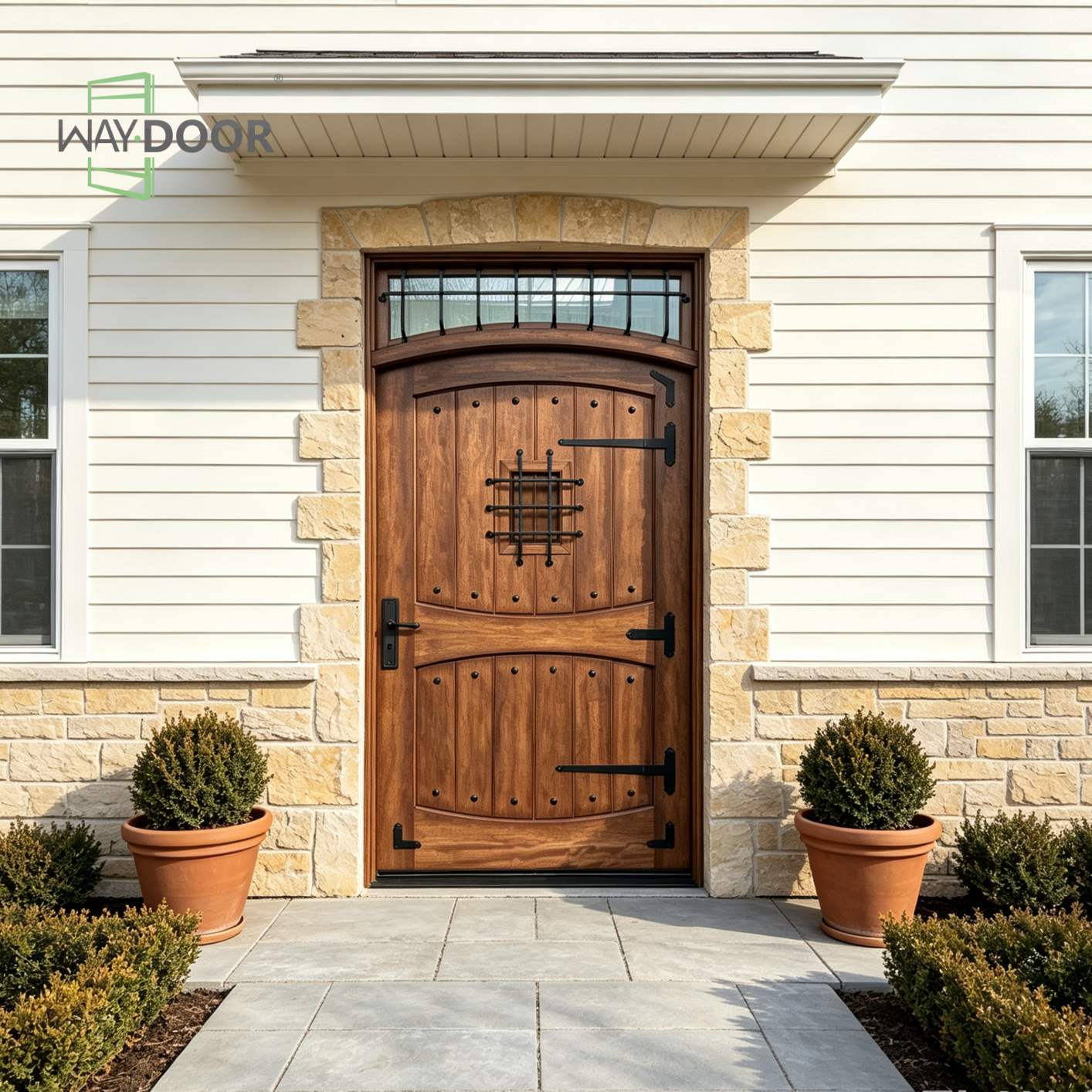 Solid Wood Hinged Entry Door with Transom Window