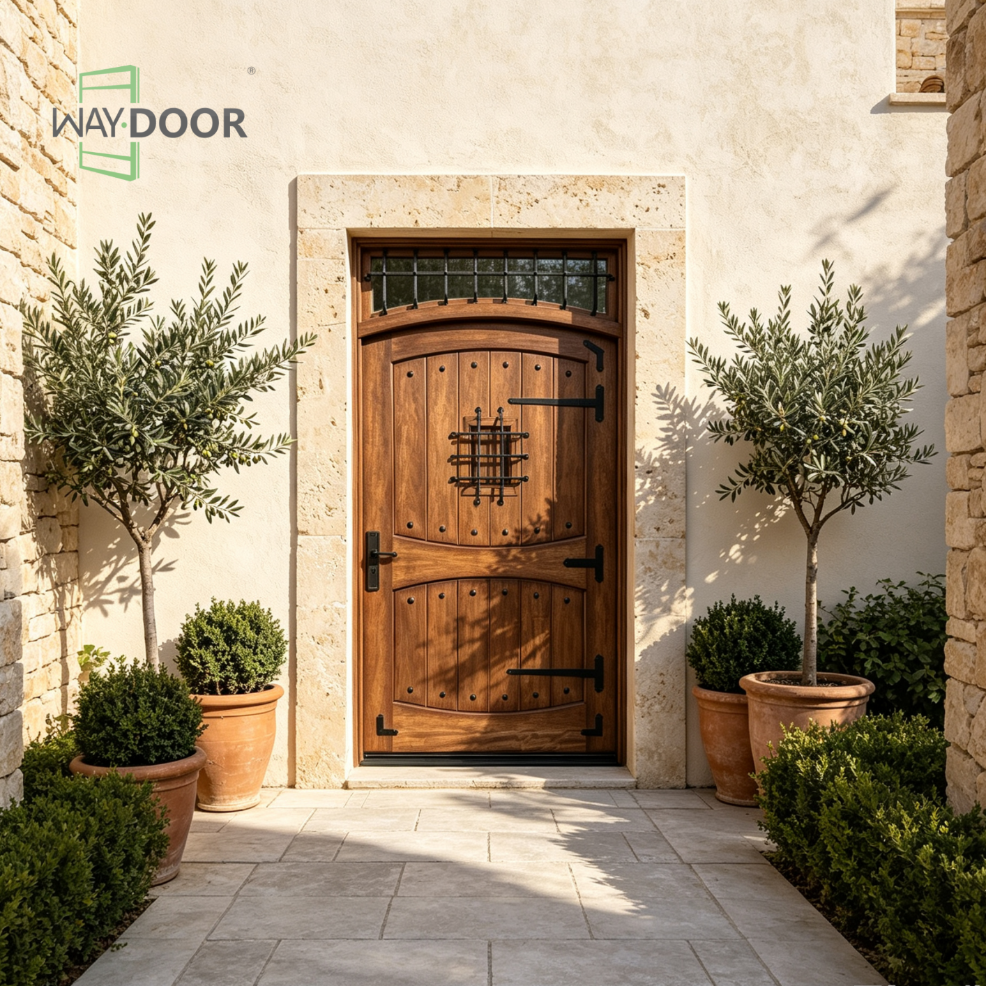 Solid Wood Hinged Entry Door with Transom Window