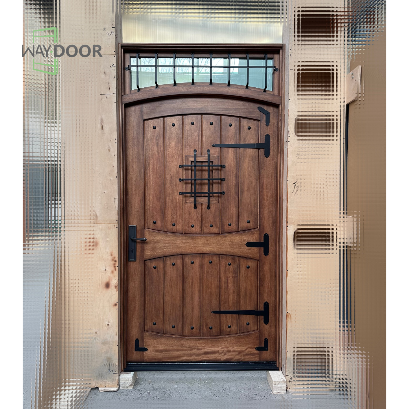 Solid Wood Hinged Entry Door with Transom Window