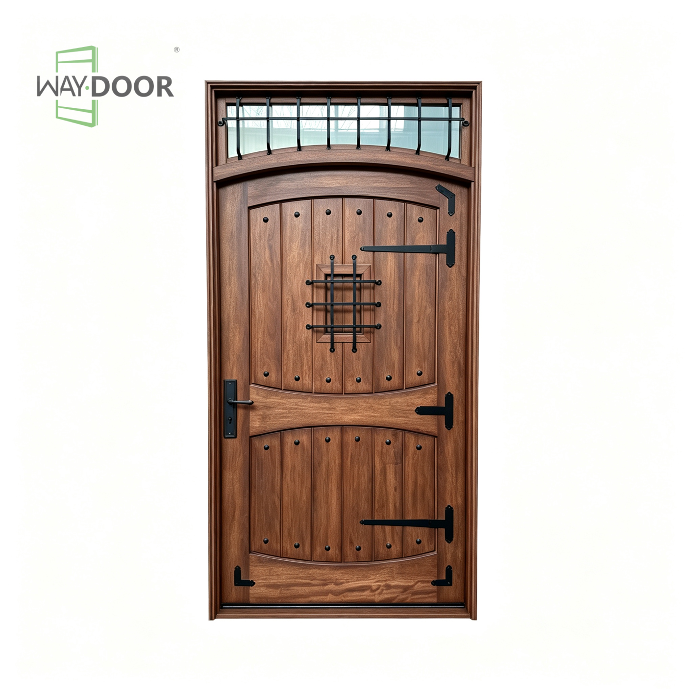 Solid Wood Hinged Entry Door with Transom Window
