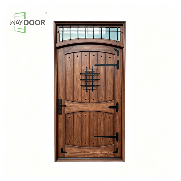 Solid Wood Hinged Entry Door with Transom Window