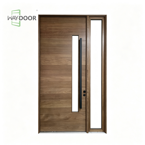Solid Wood Horizontal Pivot Entry Door with Clear Glass Sidelight