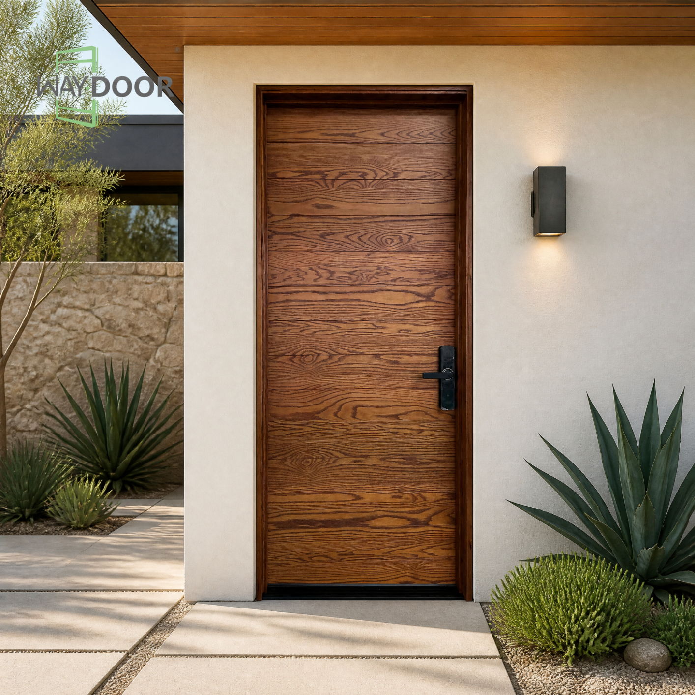 Solid Wood Horizontal Plank Hinged Entry Door