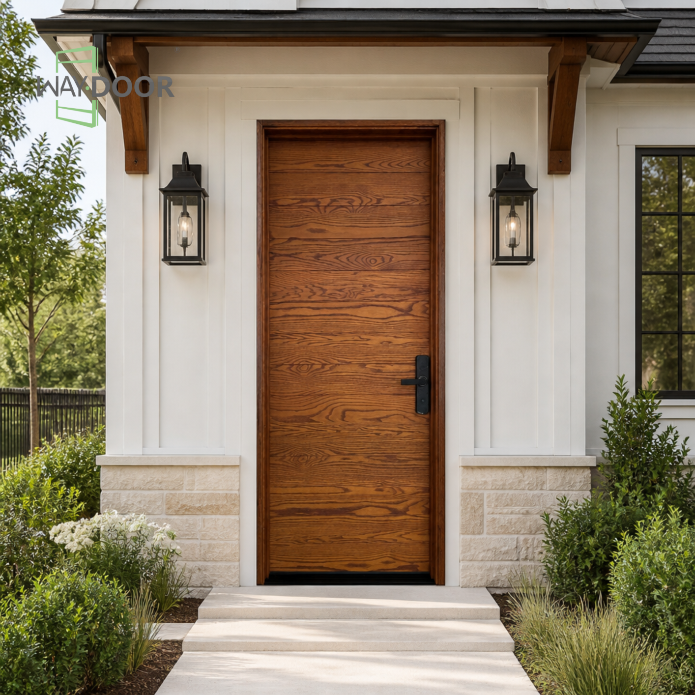 Solid Wood Horizontal Plank Hinged Entry Door