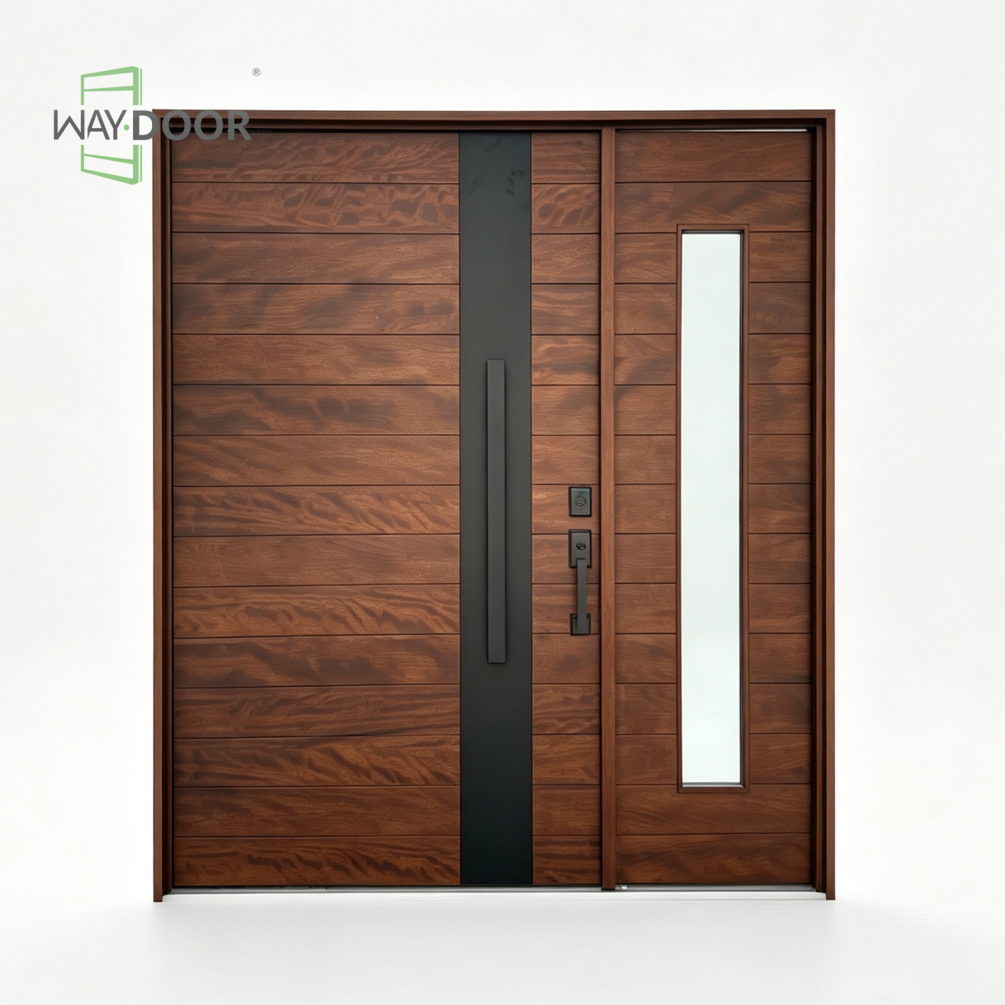 Solid Wood Horizontal Slat Pivot Entry Door with Clear Sidelite