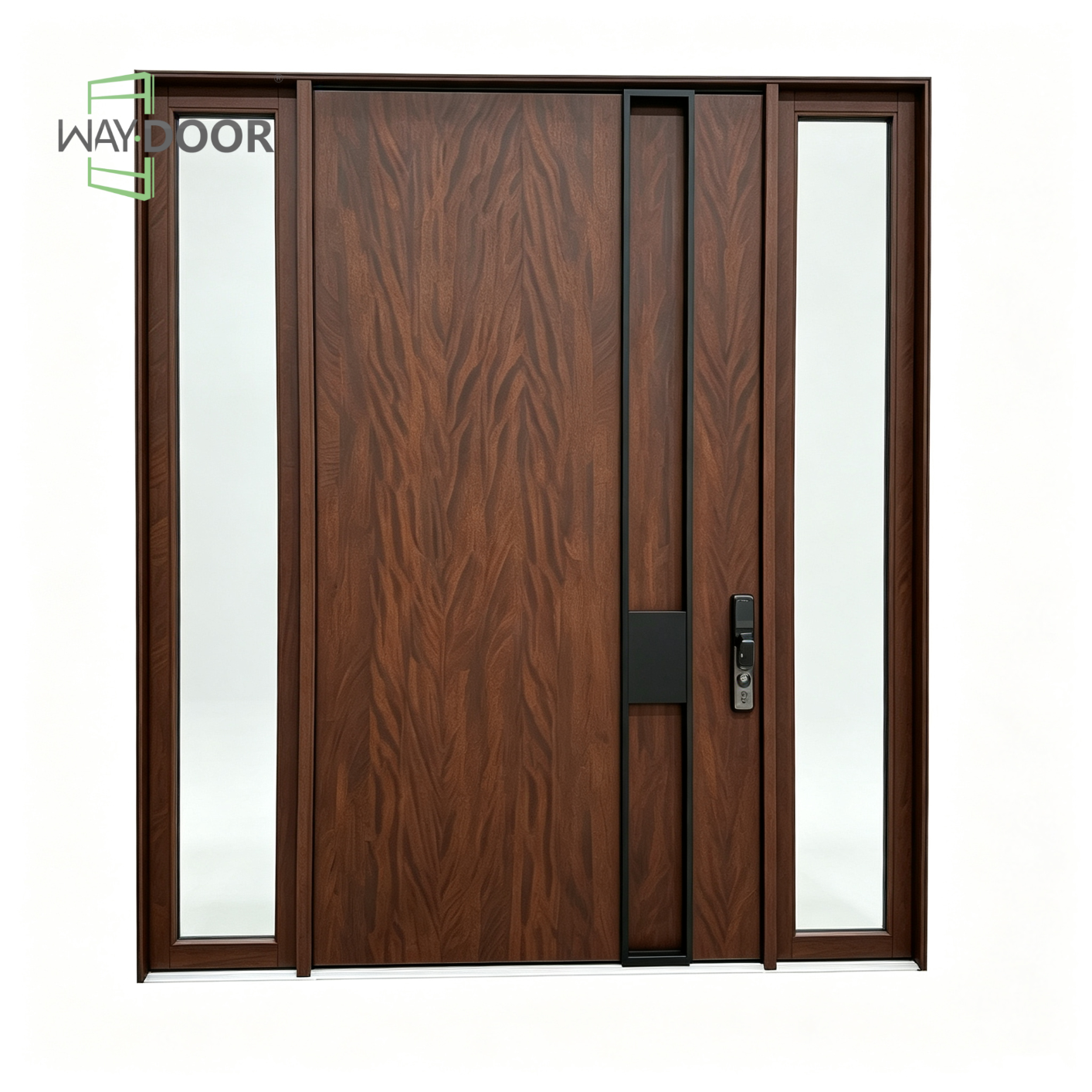 Solid Wood Pivot Door with Double Glass Sidelights