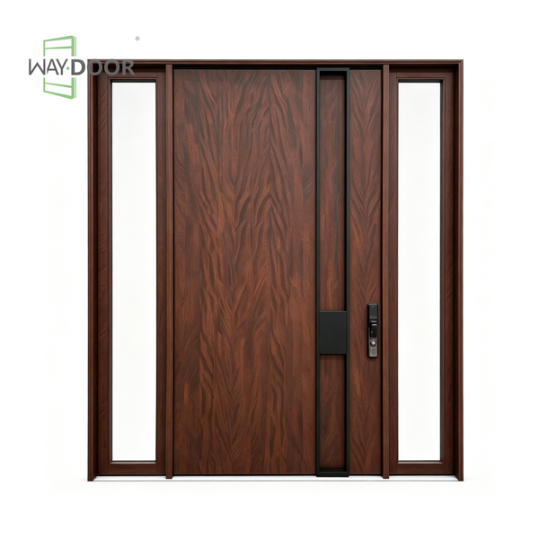 Solid Wood Pivot Door with Double Glass Sidelights