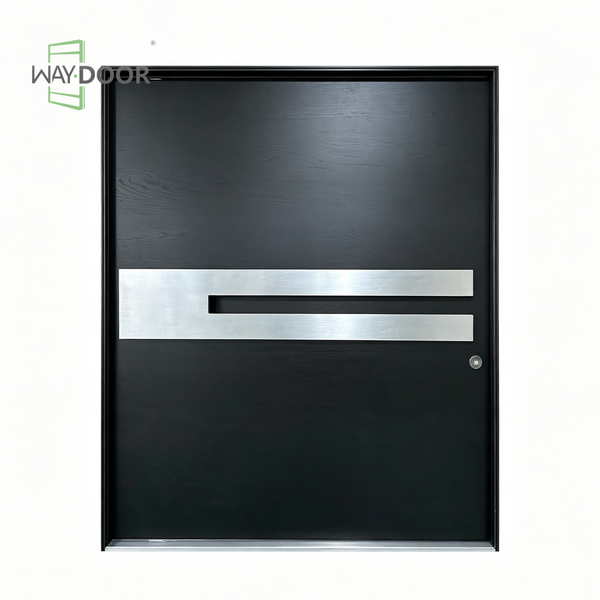 Solid Wood Pivot Entry Door With Metal Inlay