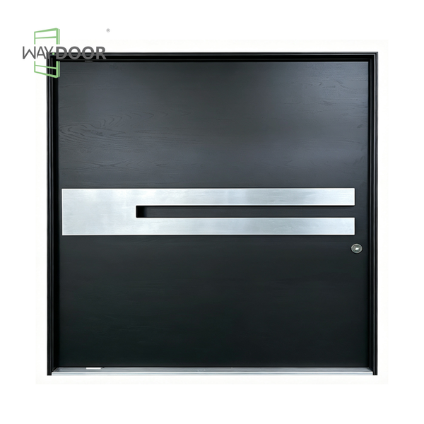 Solid Wood Pivot Entry Door With Metal Inlay