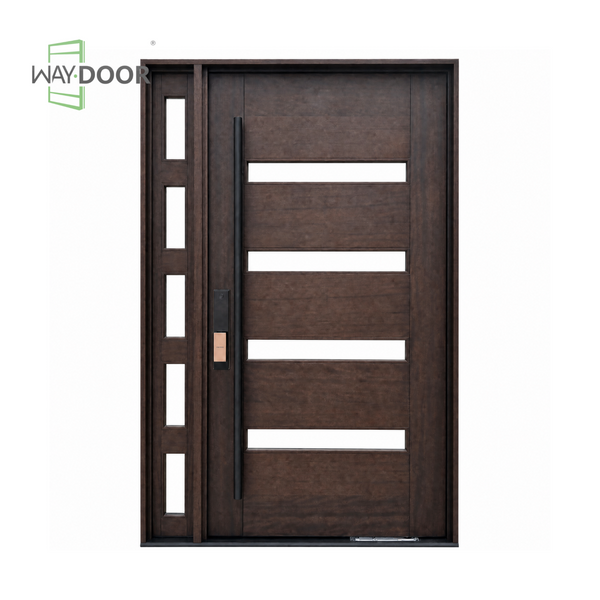 Solid Wood Pivot Entry Door with Clear Glass Sidelite